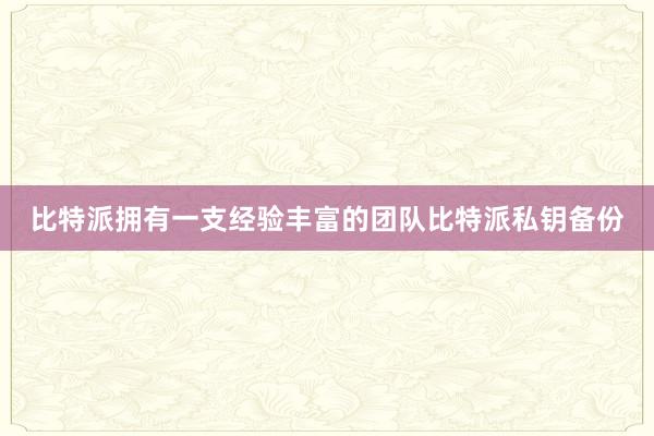 比特派拥有一支经验丰富的团队比特派私钥备份